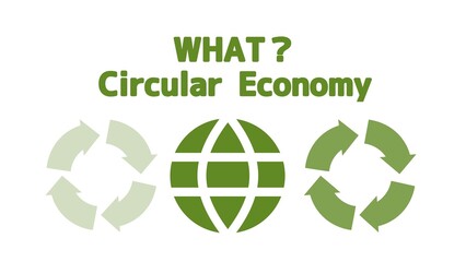 サーキュラーエコノミー（循環型経済システム）のイラスト、シンプルな地球とリサイクルマーク。 - obrazy, fototapety, plakaty