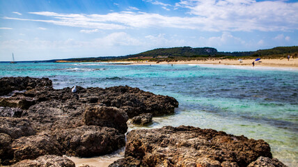 Son Bou - one of the most popular natural beaches of Menorca Island, Spain