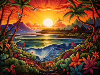 Fototapeta na wymiar Tropical Kaleidoscope: Colorful Grotesques of Hawaiian Landscape