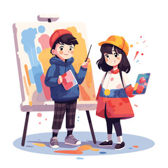 kids learning painting