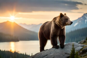 brown bear in the river generated by AI tool