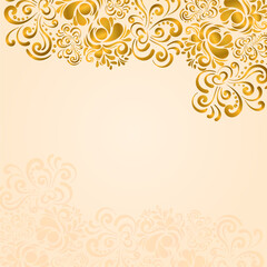 Vector ornate background. Elegant element for design in Eastern style, place for text. Floral golden border. Lace illustration for invitations and greeting cards.