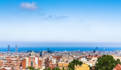 Barcelona skyline view from Park Güell - 620465635