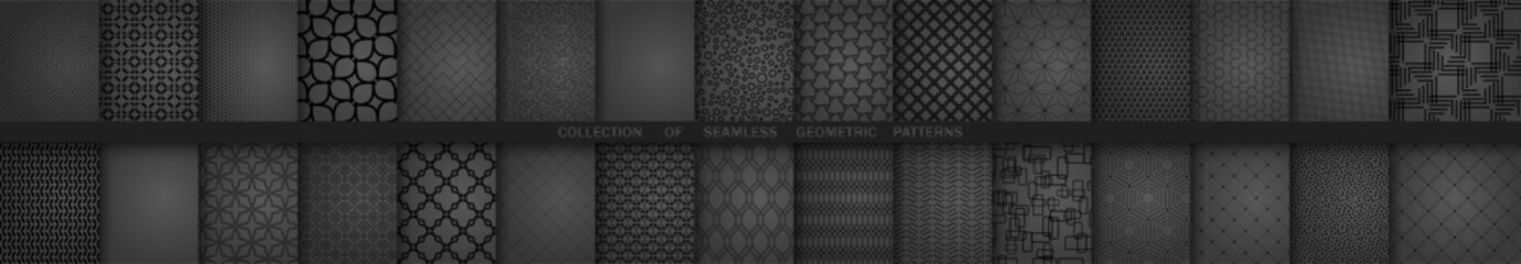 Set of geometric seamless patterns. Collection of dark geometric vector abstract ornament. Set of modern backgrounds with repeating elements