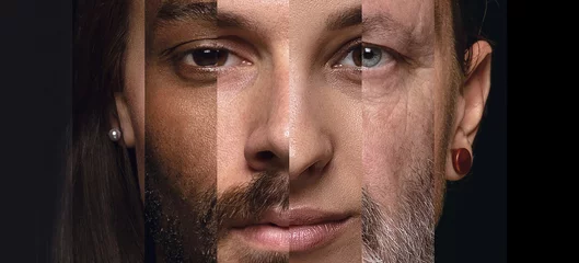 Foto op Canvas Human face made from portrait of different people of diverse age, gender and race over black background. Concept of social equality, human rights, freedom, diversity, acceptance © master1305