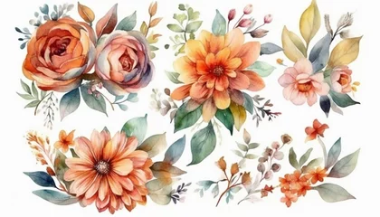 Zelfklevend Fotobehang Watercolor floral bouquets, for invitation cards, wedding invitations, fashion backgrounds, DIY textures, greeting cards, wallpaper designs, wedding stationary sets, DIY wrappers © gfx_nazim