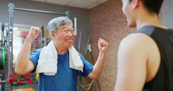 Asian elderly sports in gym