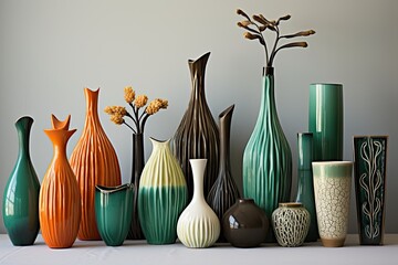 Midcentury Ceramics Design. Decorative Pottery Objects in Traditional Style: Generative AI
