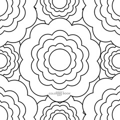 Illustration of line art floral pattern for coloring, with bold text on white background to celebrate National Coloring Book Day on August 2