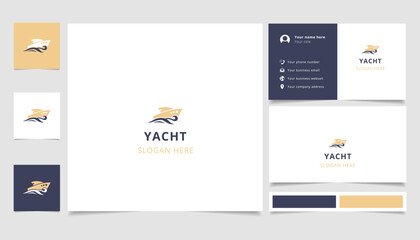 Fototapeta premium Yacht logo design with editable slogan. Branding book and business card template.
