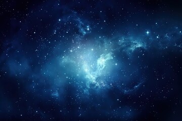 Obraz premium Starry Night Sky Filled with Galaxy, Nebulae, and Stars on Blue Background - Universe and Space Concept. Generative AI