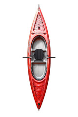 Top view of a isolated red kayak on a cutout PNG transparent background. Generative AI - obrazy, fototapety, plakaty