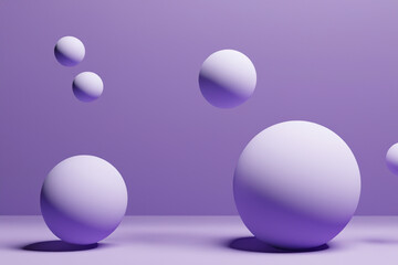 Floating spheres 3d rendering empty space for product show.