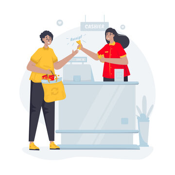 A man pay cash at cashier flat illustration