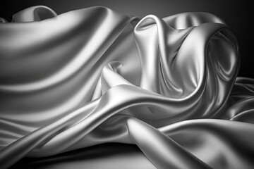 Grey iridescent abstract shiny plastic silk or satin wavy background. Generative AI.