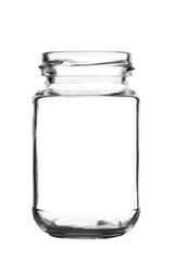glass jar for storage and canning under the lid with thread, isolated on a white background - obrazy, fototapety, plakaty