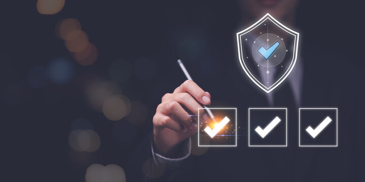 concept of marking survey topics ,checkbox to conduct opinion and quality surveys or satisfaction ,Checklist with checkmarks and checkboxes ,online quality assessment ,answering questionnaires