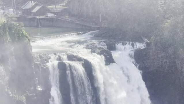 Snoqualmie Falls in Washington State with mist