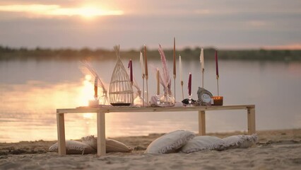 Sunset Over Lake In Summer, Ideal Place For Romantic Date For Lovers Or Wedding Ceremony