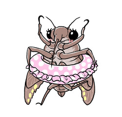 浮き輪を履いた蝉のフルカラーイラスト