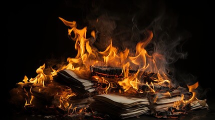 Burning paper on black background