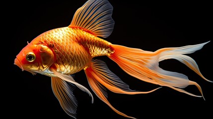 Carassius auratus auratus gold fish aquarium fish on black background