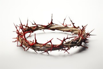 Crown of thorns with blood in a bright background crucifixion of Jesus our Savior Generative AI Illustration - obrazy, fototapety, plakaty