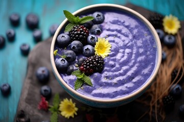 A healthy blueberry super-food smoothie bowl Generative AI Illustration