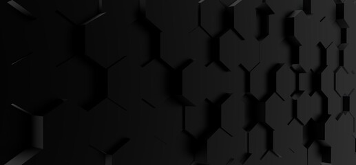 Abstract black technology background geometric pattern wall 3d render