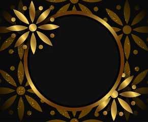 Abstract carved vector background with round golden banner and flowers pattern
