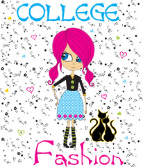 print pattern with girl and text