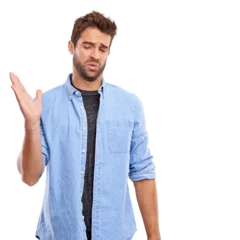 Foto op Canvas Stink in air, smell and odor with man, gesture and casual clothes isolated on transparent png background. Male person, fart and disgusted with hand gesture, facial expression and denim shirt © Suresh Heyt/peopleimages.com