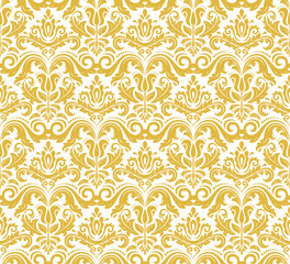 Classic seamless vector pattern. Damask orient ornament. Classic vintage golden and white background. Orient pattern for fabric, wallpapers and packaging