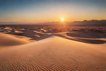 Fototapeta na wymiar Beautiful sunset over the desert sand dunes. Generative AI