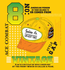 sports print pattern consisting of a hat and inscriptions