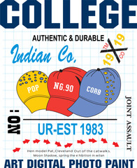 sports print pattern consisting of a hat and inscriptions