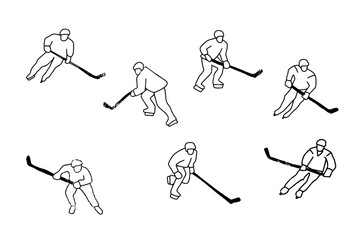 Young professional ice hockey player exercising on ice rink stadium together. Healthy extreme sport concept. Dynamic single line draw graphic design vector illustration