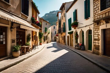Fototapeta premium Street in Valldemossa village. Generative AI