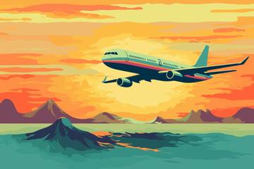 Fototapeta na wymiar Hand-drawn cartoon Flight flat art Illustrations in minimalist vector style