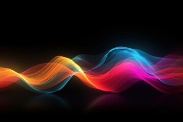 Visualization of sound waves. Abstract futuristic background with colorful glowing neon moving high speed wave lines and bokeh lights. Data transfer concept. Fantastic wallpaper. Generative AI