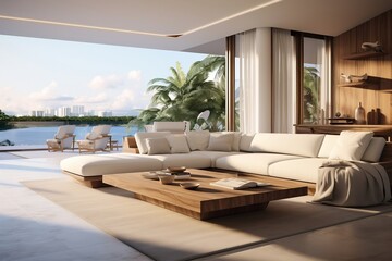 Obraz na płótnie Canvas A modern living room with a spacious white couch. AI