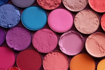Palette of colorful eyeshadows top view.  Generative AI