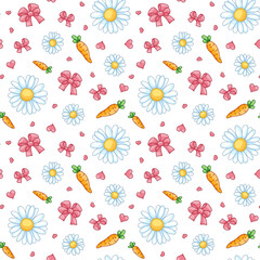 Chamomile Bows Carrots Seamless Pattern