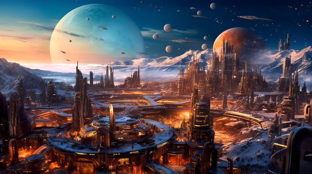 Interplanetary Settlement Where People Live And Work In A Fictional Space City.