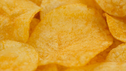 Macro view golden potato chips