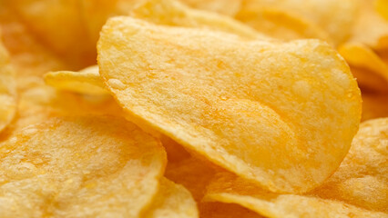 Snack golden potato chips macro
