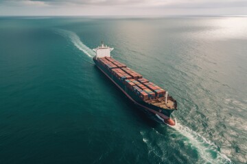 Aerial view of cargo ship with container on sea