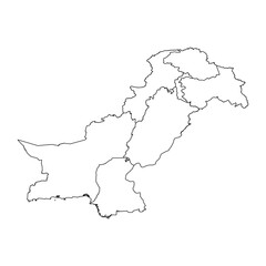 Map of Pakistan with regions and disputed territories. Vector illustration.