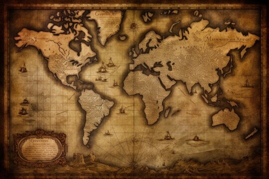 Old map of the world fragment journey and discovery
