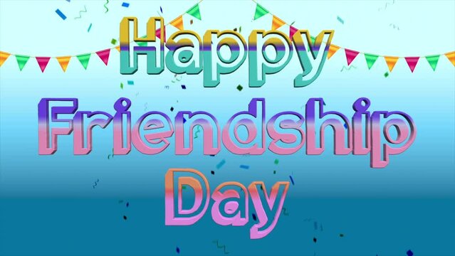 Animation video 3d text about happy friendship day on gradient blue background with motion blur effect